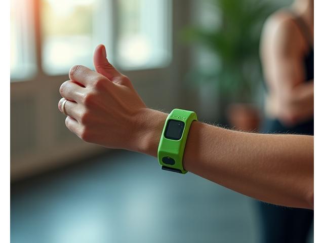A close-up of a WHOOP strap worn on a wrist during a workout, emphasizing its fitness and strain optimization features with subtle overlay of performance metrics.